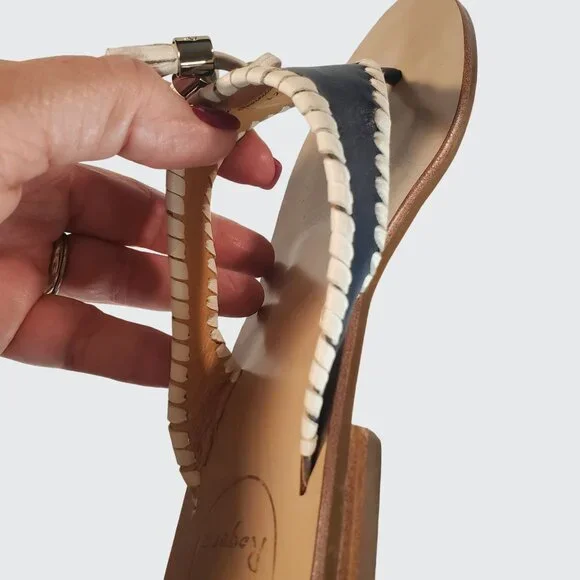 EUC Jack Rogers Alana Tassel Thong Sandal Navy White Leather Women's Size 8.5M - Picture 9 of 10